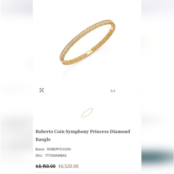 Authentic New Roberto Coin Diamond Symphony Princess Bangle In 18kt Yellow Gold - Picture 3 of 14